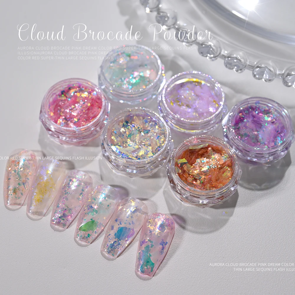 1Jar 3D Untra-Thin Aurora Opal Nail Flakes Ice-Transparent Polarized Brocade Nail Flakes Fairy Snow Velvet Opal Manicure Sequins