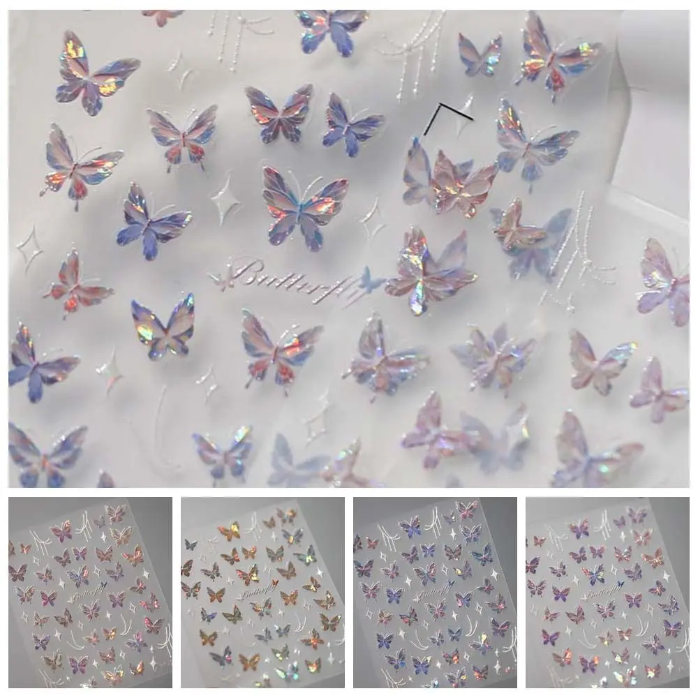 White Stars Butterfly Nail Stickers Pink Purple Nail Accessories Bronzing Butterfly Nail Decals Manicure Ornaments