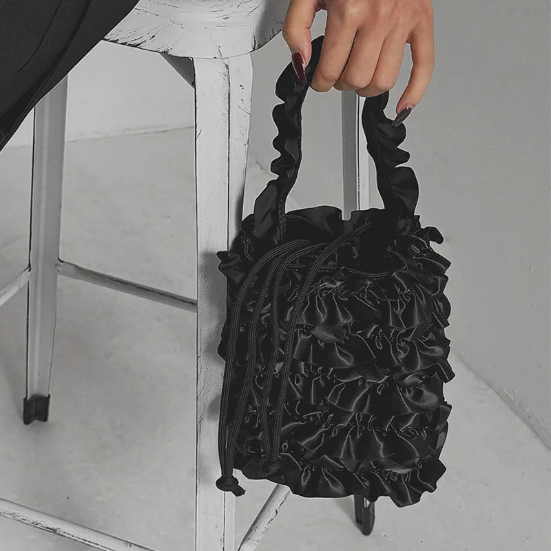 Bolso de mano con diseño de flor de rosa, bolso de hombro fruncido, bolso tipo cubo con lentejuelas, vestidos de fiesta para mujer, bolso de lujo para mujer, bolso elegante para boda