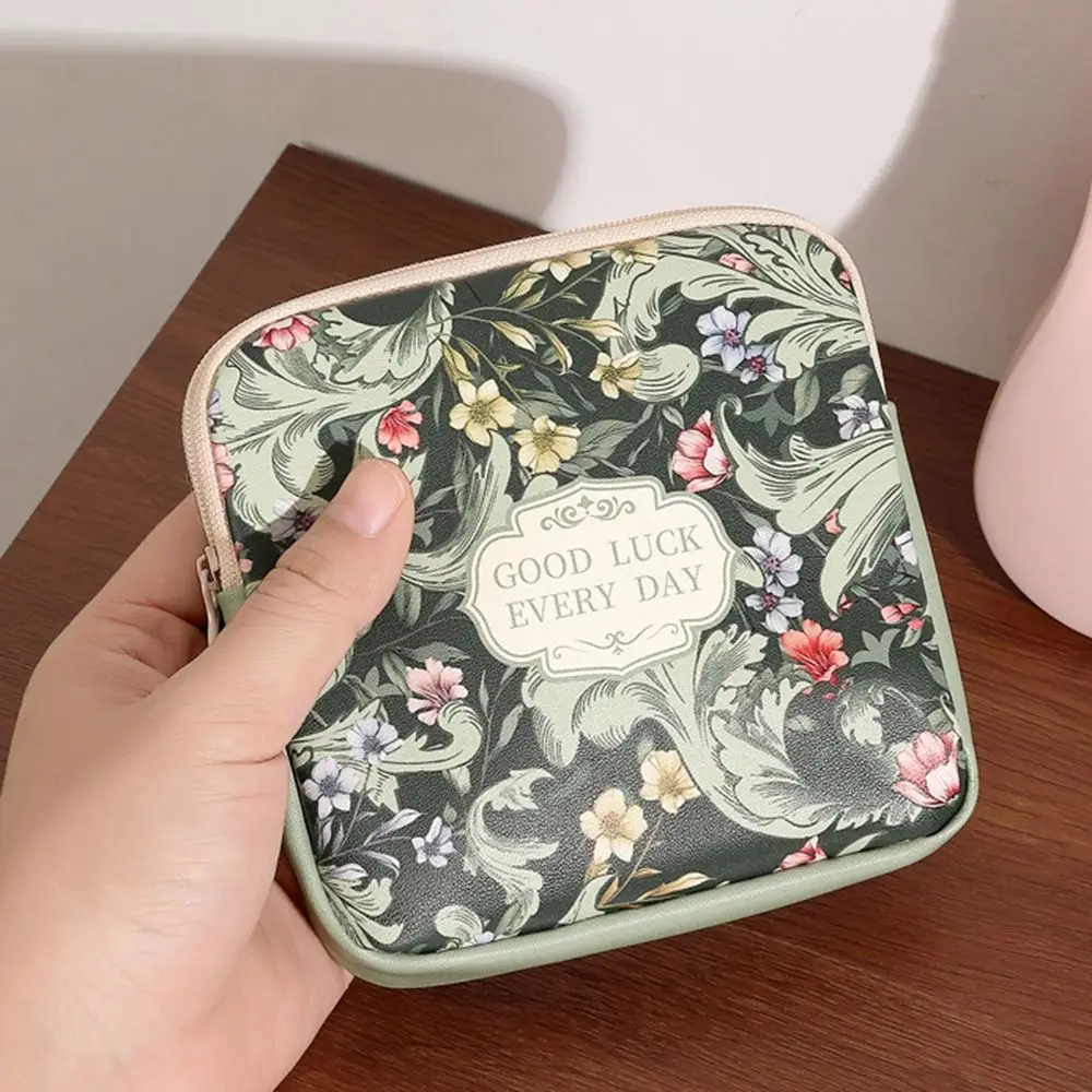 Portable PVC Sanitary Pads Bag Large Capacity Multipurpose Coin Purse Mini Data Cables Organizer