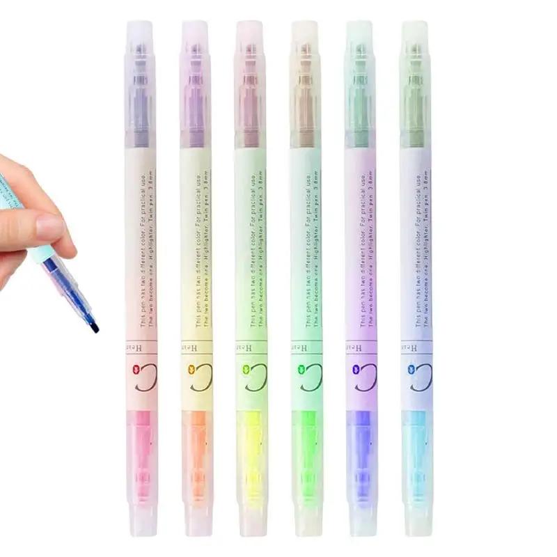 

Colored Highlighter Pens 6-Pcs Keynote Pens Double Ended Highlighter Soft Tips Everyday Markers Colored Highlighter For Writing