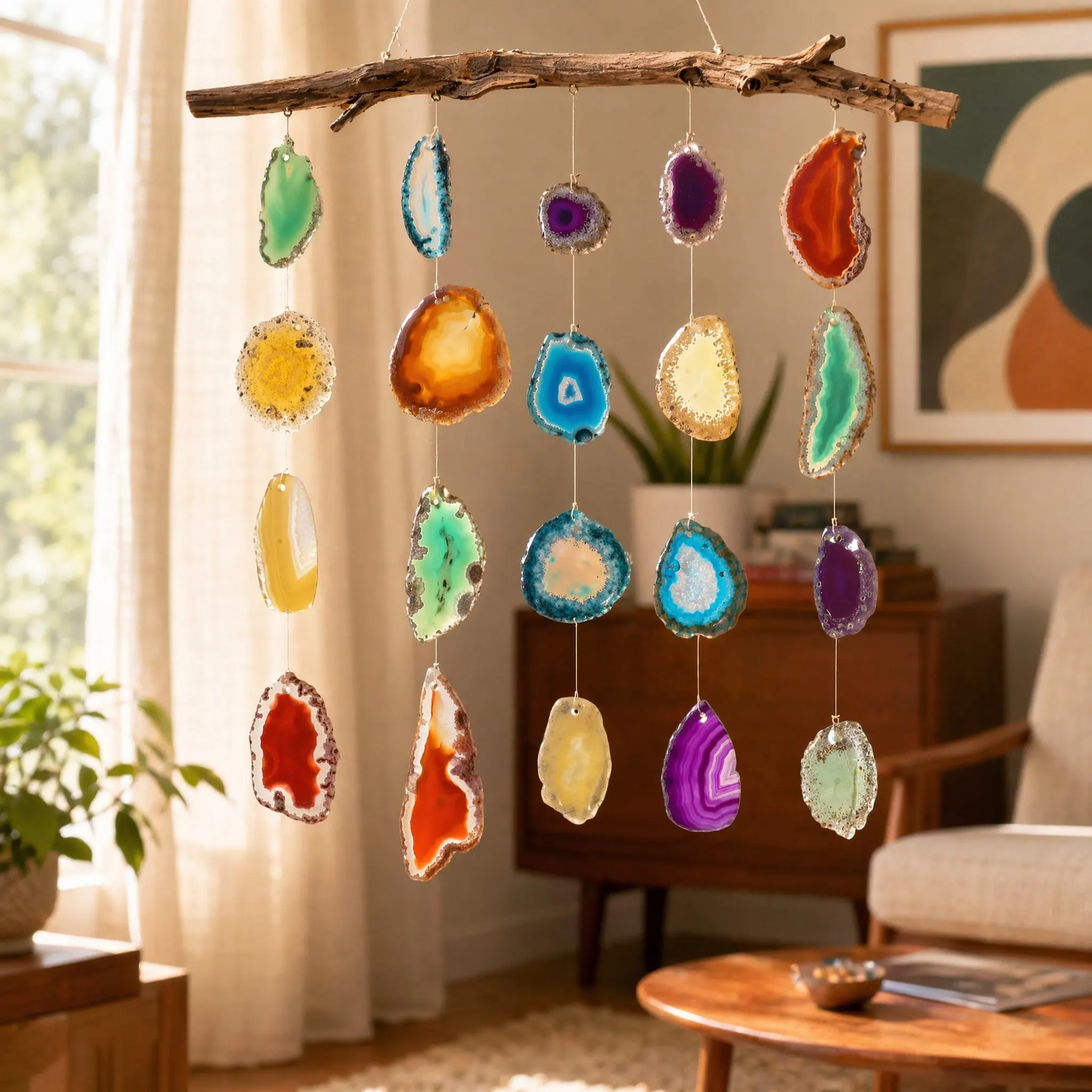 20Pcs Natural Colorful Agate Slices Drilled Holes for DIY Jewelry Making Wind Chime Pendants Coasters Geode Wedding
