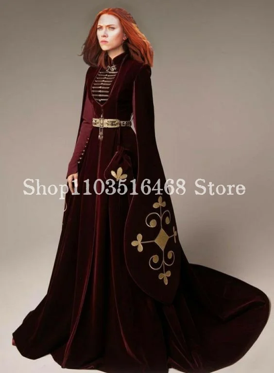 Long Sleeve Split Burgundy Evening Dress 2024 Luxury velour Embroidered High Neck Muslim Caucasian Ethnic Wedding robe de mariée