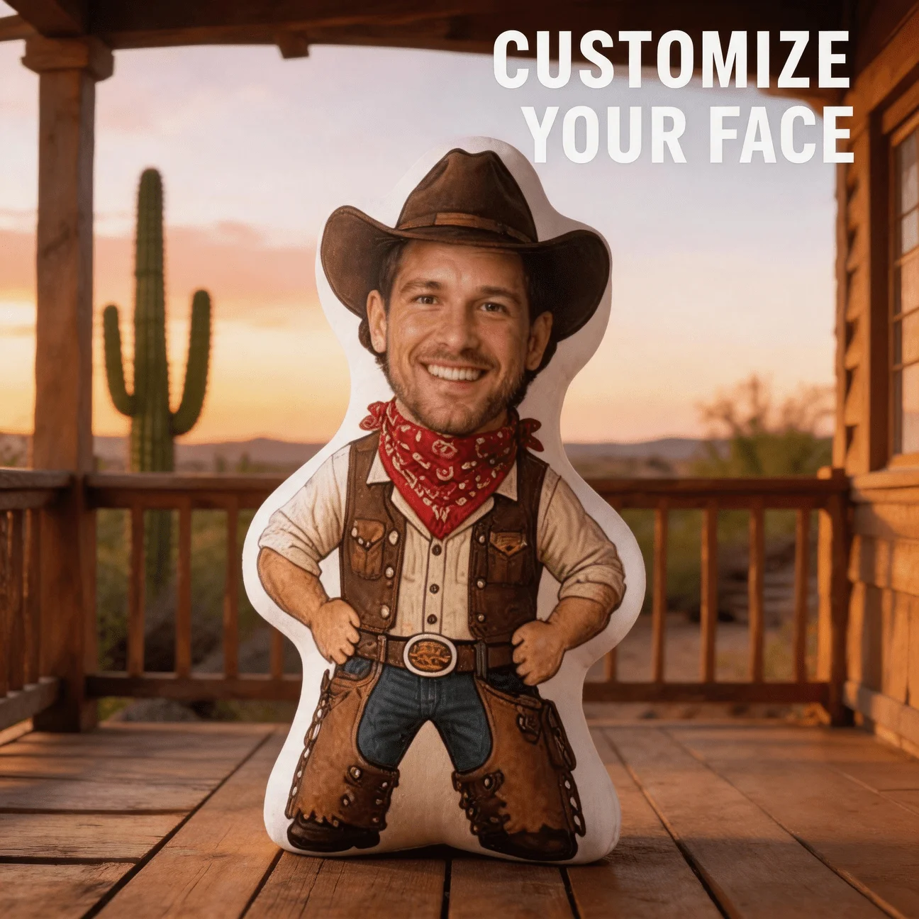 Personalized Photo Cowboy Shaped Pillow - Large Custom Face Picture Cushion with Your Own Photo/Text/, Western Suitable for Sofa