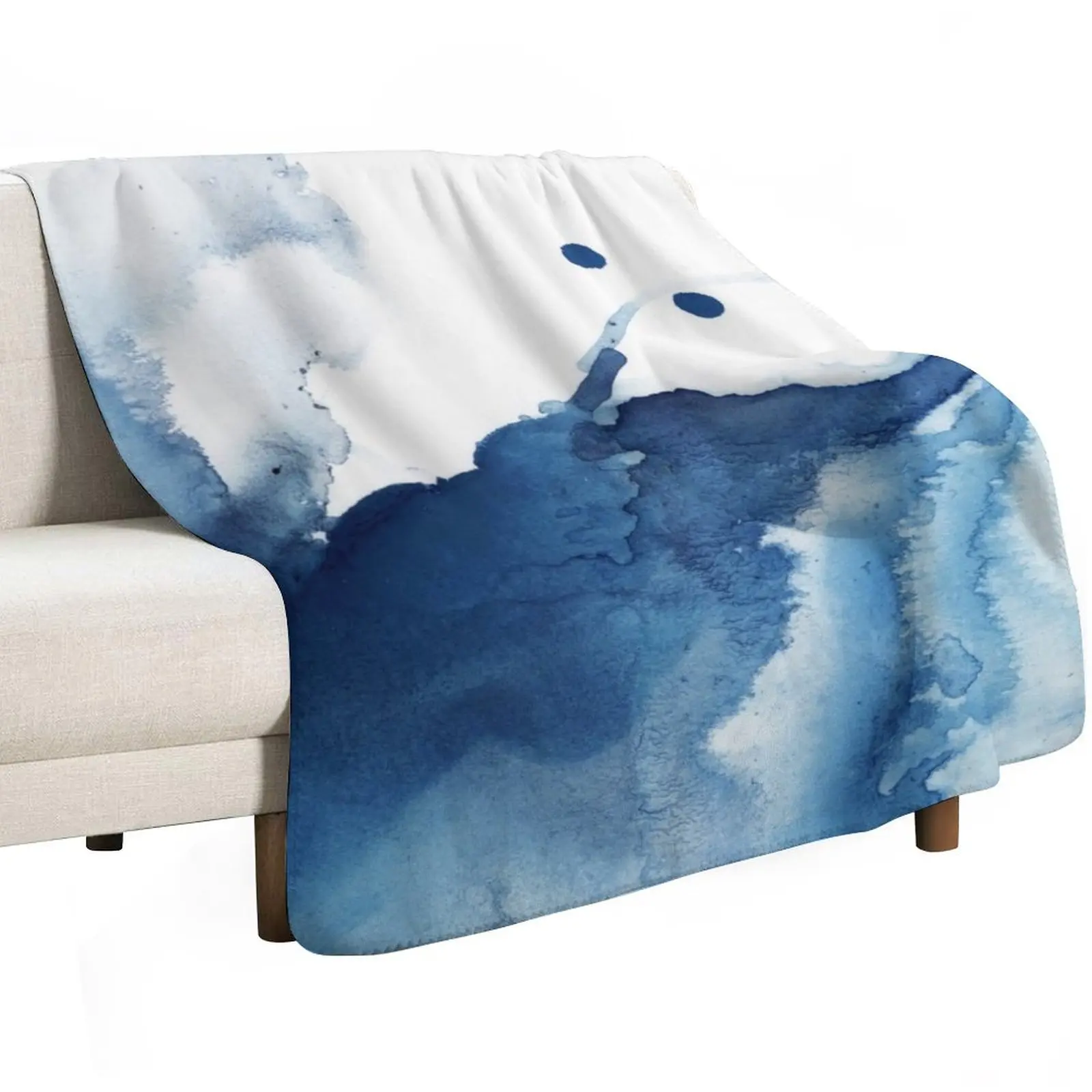 

Indigo Blue Sea, Abstract Ink Painting Throw Blanket Plush Comforter Luxury St Blankets