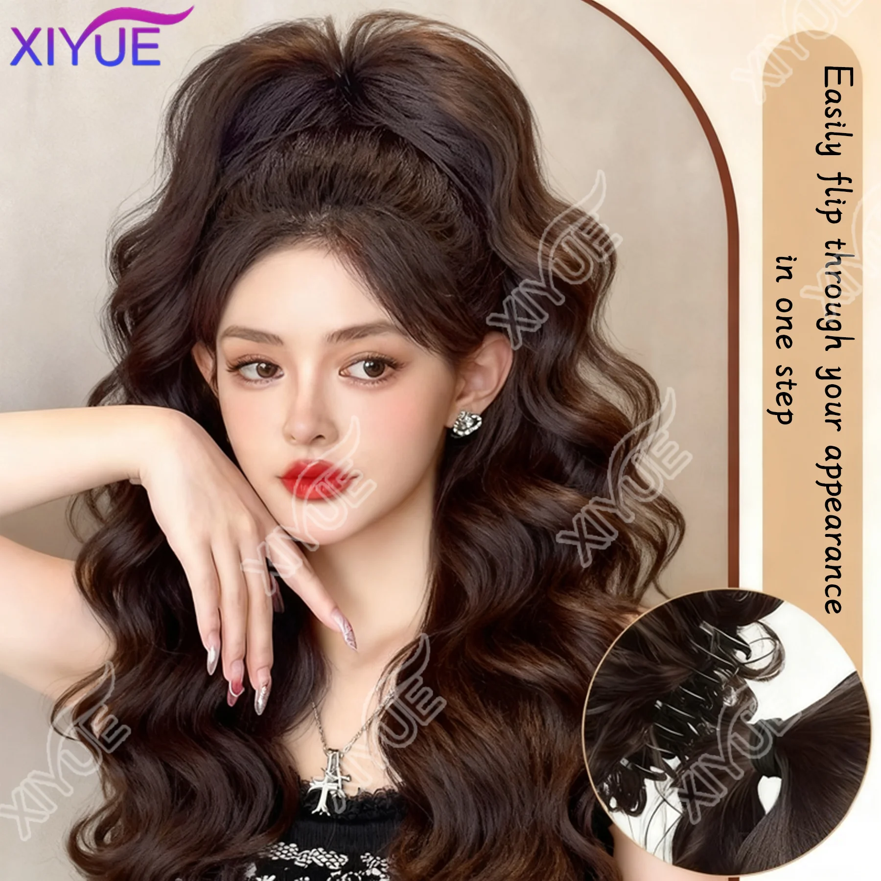 وصلات ذيل حصان صناعية، وصلات شعر كلاسيكية فضفاضة ومموجة ومموجة بمشبك على شكل ذيل حصان للنساء من متجر SYWY (4