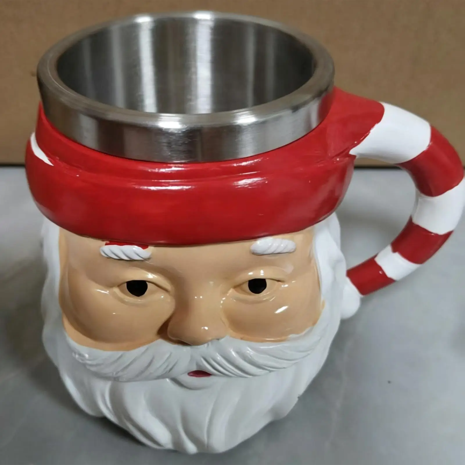 3D Santa Claus Mug Stainless Steel Insulated Beverage Cup Christmas Santa Coffee Mug Candy Cane Handle Decoration For Party