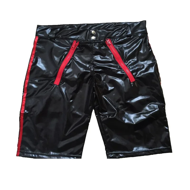 Mens Open Butt Faux Leather Boxer Shorts Nightclub Stage Skinny Fetish Shorts Men Sexy Gay PVC Leather Underwear Dance Clubwear