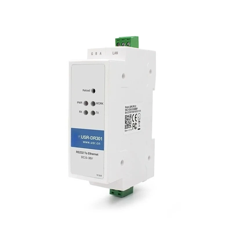 USR-DR301 DIN Rail RS232 to RJ45 Ethernet Serial Server DC5-36V Industrial  Gateway Converter