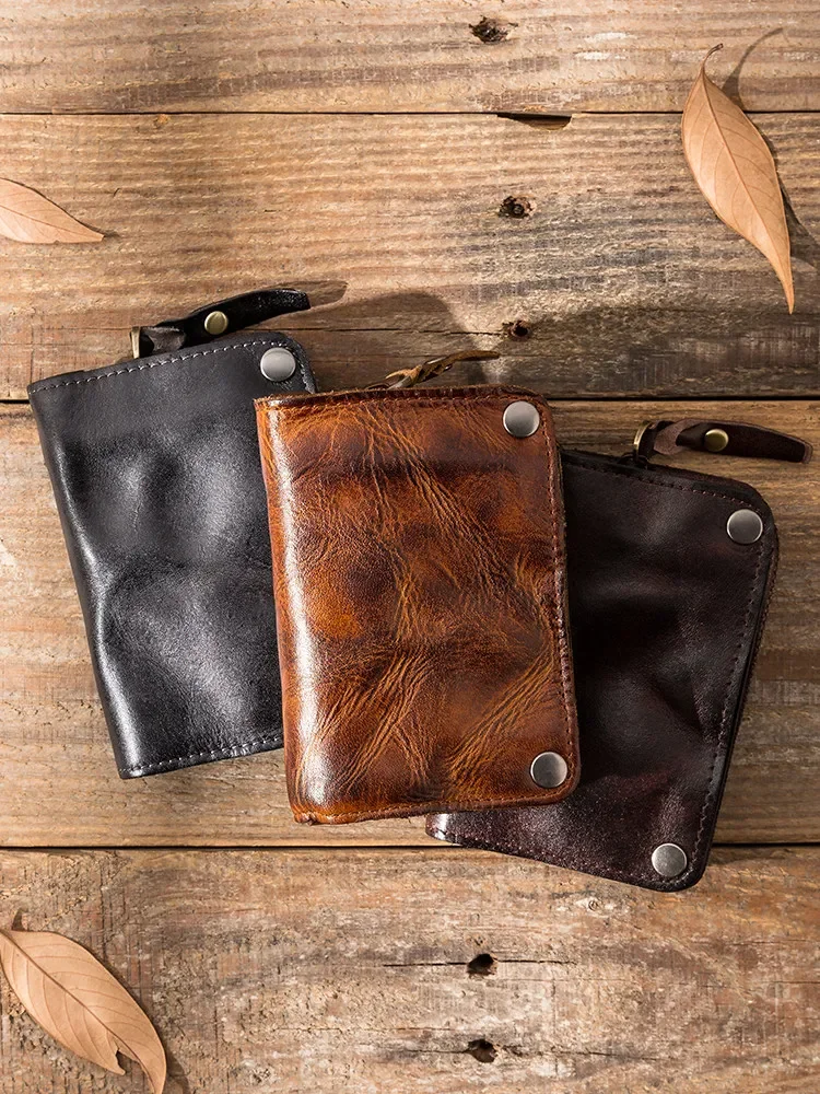 Retro leather multifunctional key bag handmade vegetable tanned cowhide change bag