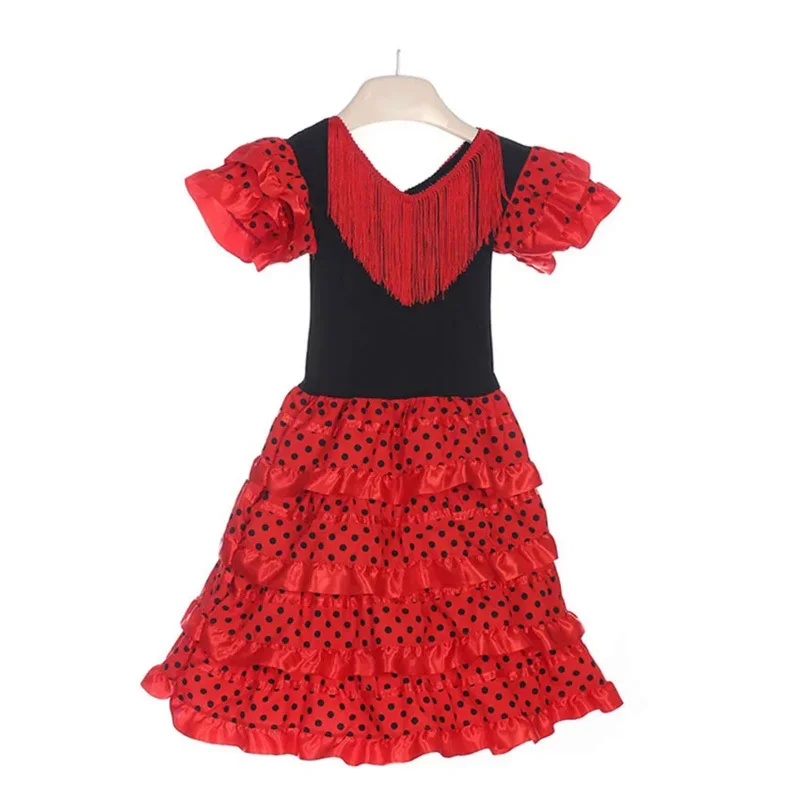 Traditional Spanish Flamenco Dance Dress for Girls Baby Classic Flamengo Gypsy Style Skirt Bullfight Festival Ballroom Red MN11