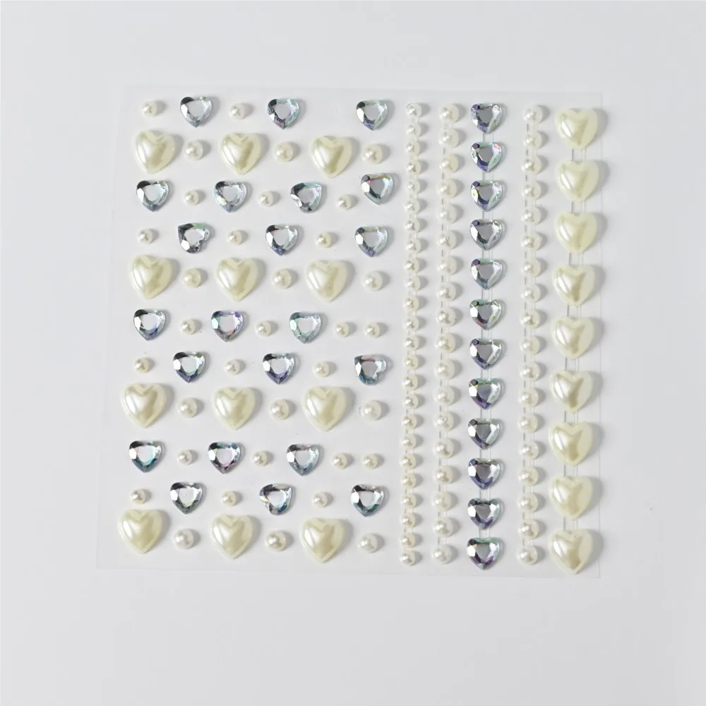 1Pcs Pearl Heart Face Jewel Sticker Shiny Round Love Rhinestone Self Adhesive Body Decal for Festival Concert Party Makeup Decor