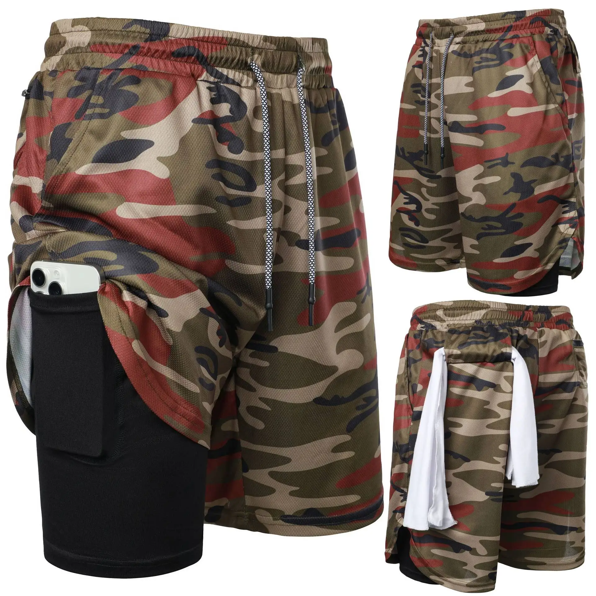 Short de basket-ball 2 en 1 pour homme, pantalon de sport en maille respirante, entraînement FJGym, pantalon de survêtement à séchage rapide, pantalon de vacances