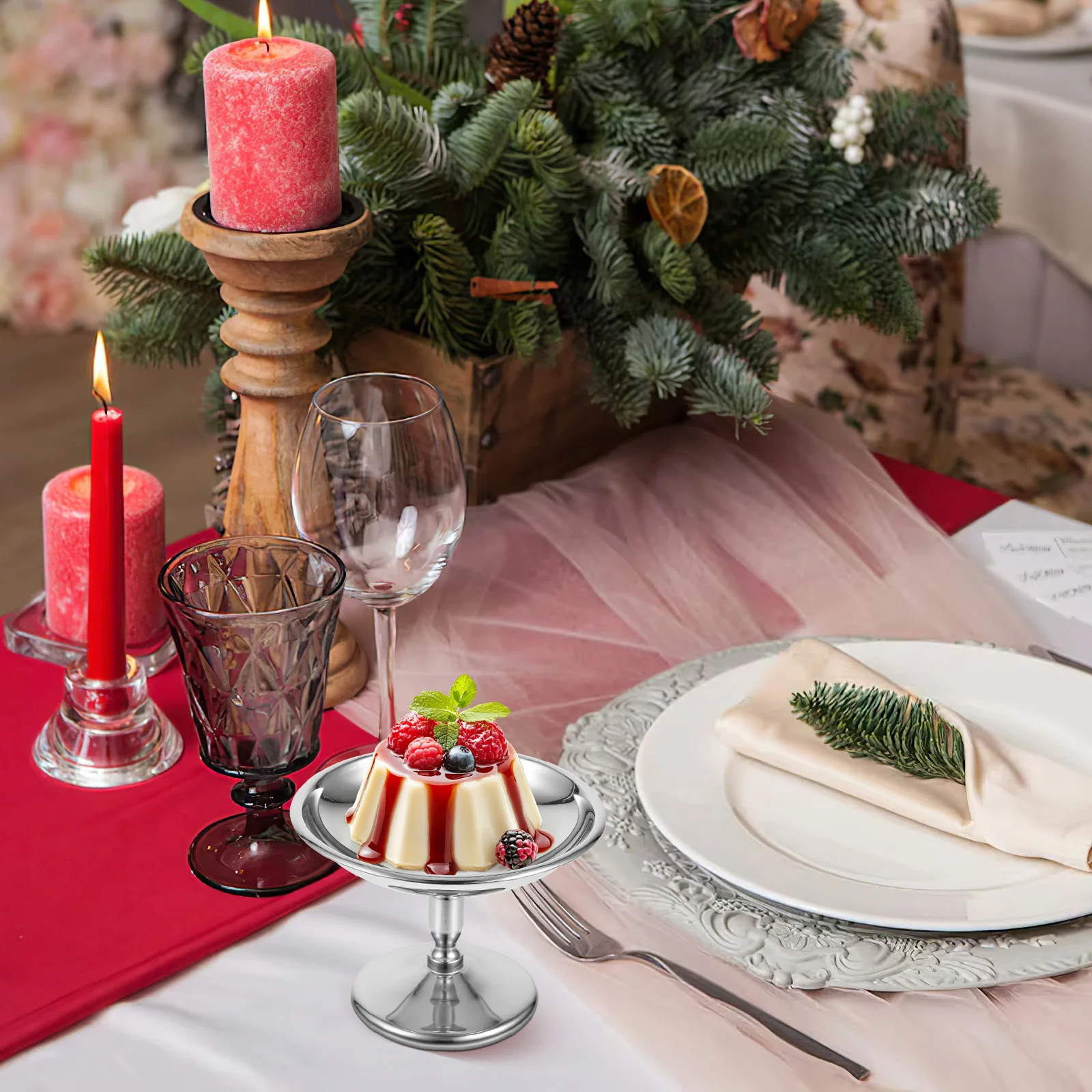 

Stainless Steel Dessert Cup Thick Base Fruit Salad Bowl Ice Cream Smoothie Container Metal High Base Pudding Cup