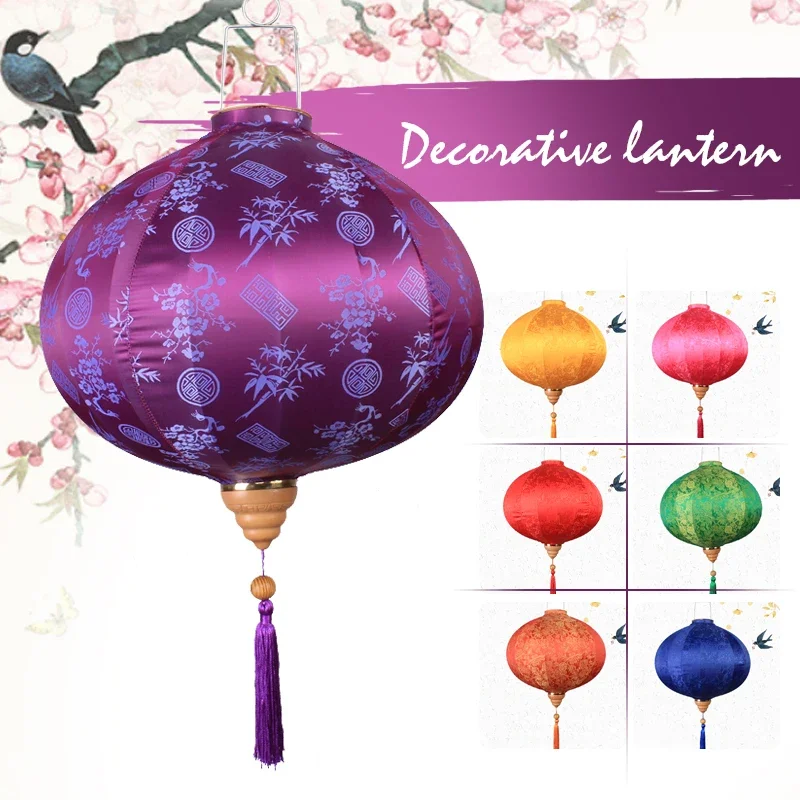 Chinese Floral Silk Lanterns 12/14 Inch Japan Vietnam Mid-autumn Traditional Lantern For New Year Wedding Party Spring Decor