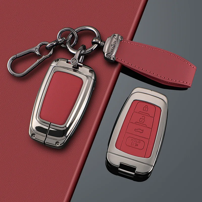 Zinc Alloy + PU Leather Car Key Case Cover For 2018-2025 XLE XSE LE SE Corolla Avalon C-HR Highlander Prius RAV4 4Runner Prado
