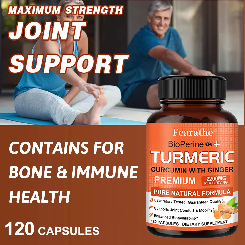 Turmeric and Black Pepper Extract Capsules - Helps with Muscle Flexibility and Bone Health, Relieves Inflammation After Exercise