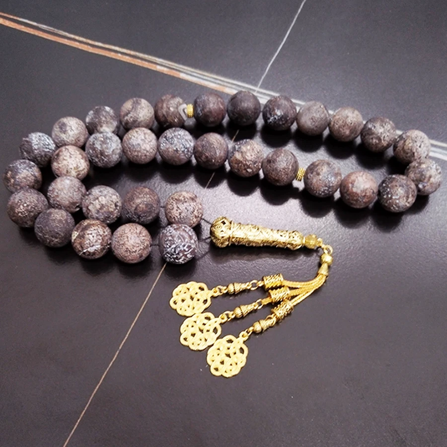 Big size Tasbih Natural old agate stone 33 Prayer bead Collection level black misbaha bracelet ramadan eid gift