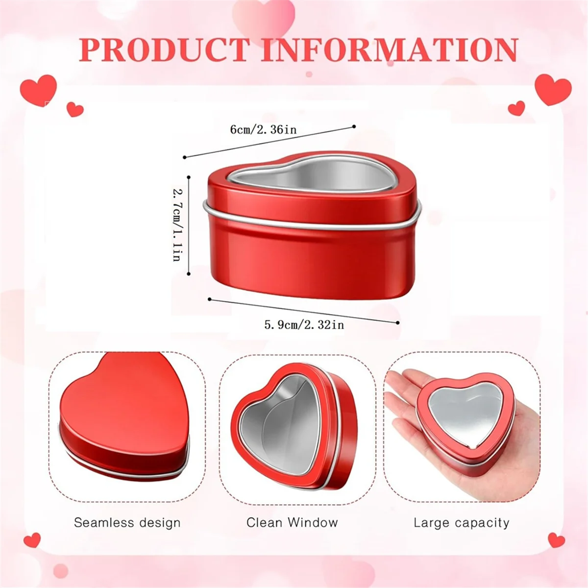 24Pcs 4Oz Heart Shaped Metal Tins, Empty Tea Light Mold Heart Shaped Box with Clear Window Lids Tin Candle Containers