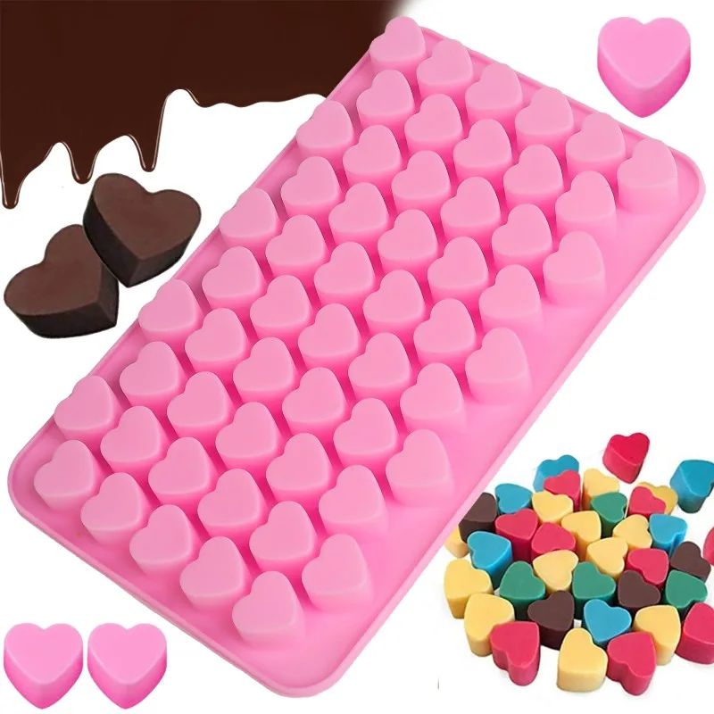 55 Holes Heart Shaped Chocolate Molds Soft Silicone Jelly Ice Cube Moulds Kitchen Baking Tools Easy Demoulding Bakeware Supplies