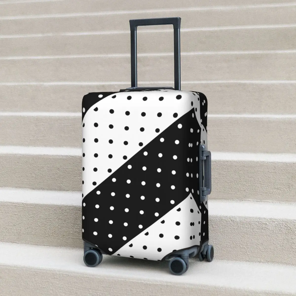 

Black And White Diagonal Stripe Polka Dot Pattern Suitcase Cover Cruise Trip Holiday Elastic Luggage Case Protector
