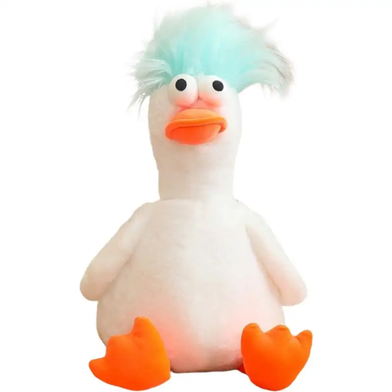 Stuffed Duck Soft Doll Toys With Furry Hair Cuddly Plush Dolls For Home Decoration Huggable Plush Stuffed Toys For Boys And