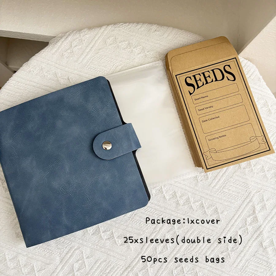 1 Set Loseblatt-Sammelbuch, PU-Samenbeutel mit 50 Taschen, quadratisch, 2 Löcher, Binder, Pflanzensamen, Aufbewahrung, Umschläge, Organizer, Halter – Detail 17