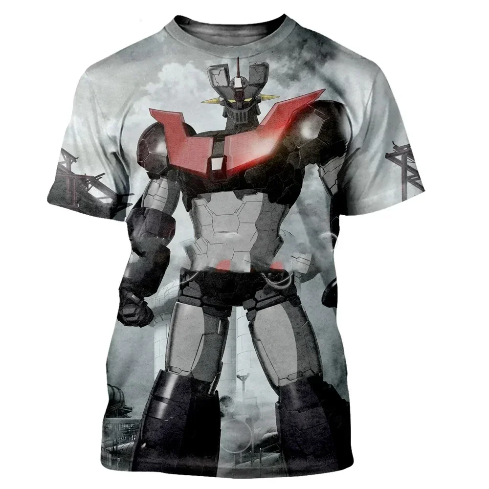 Fashion men\'s short-sleeved 3D Mazinger Z printed Transformers pattern men\'s T-shirt trendy cool T-shirt summer street comfort