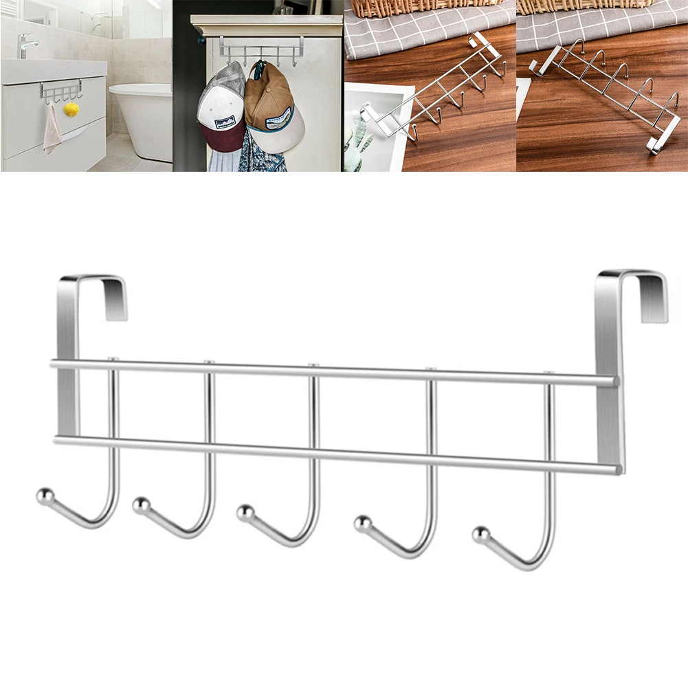Bold Stainless Steel 5-hook Cabinet Door Back Hook 5 Hooks Over The Door Hooks Wash Room Hanger Clothes Towel Storage Holder