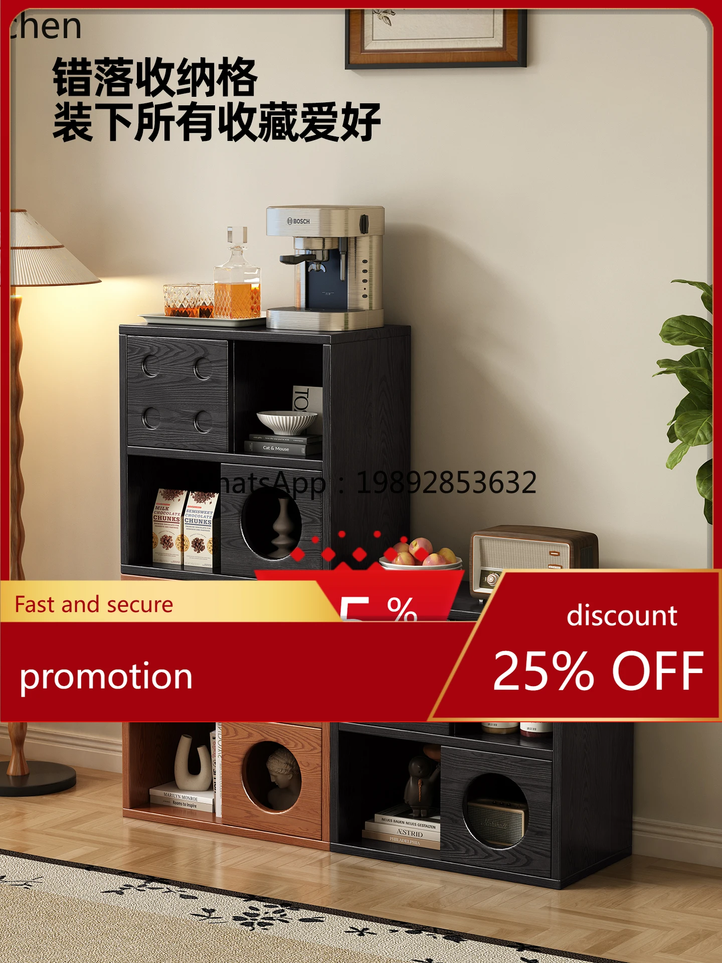 

HT Vintage Style Home Display Cabinet Living Room Storage Cabinet Bedroom Storage Cabinet Dining Room