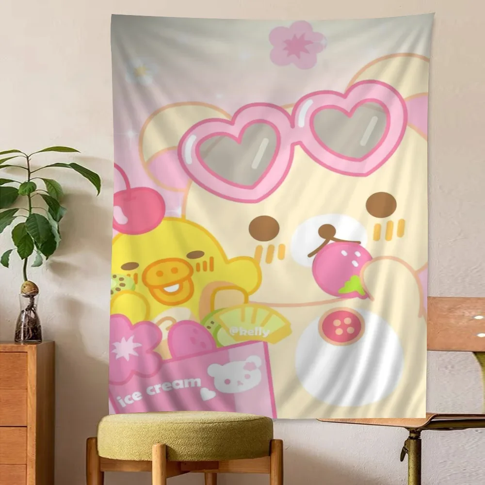 Cute Rilakkuma Bear Printed Large Wall Tapestry Hanging Tarot Hippie Wall Rugs Dorm Home Decor
