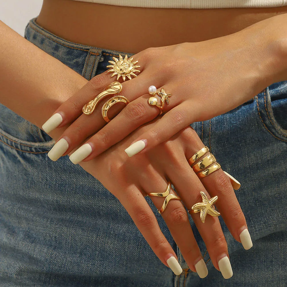 20 قطعة/الوحدة موضة أنيقة الزهور سحر هندسية غير النظامية خط مفتوح خواتم اللؤلؤ للنساء مزيج نمط أصابع مجوهرات حفلة هدية #6