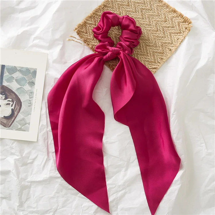 Fashion Solid Knotted Satin Long Hair Rope Korean Hair Ties For Women Ponytail Scarf Sweet Elastic Hair Band Hair Accessories