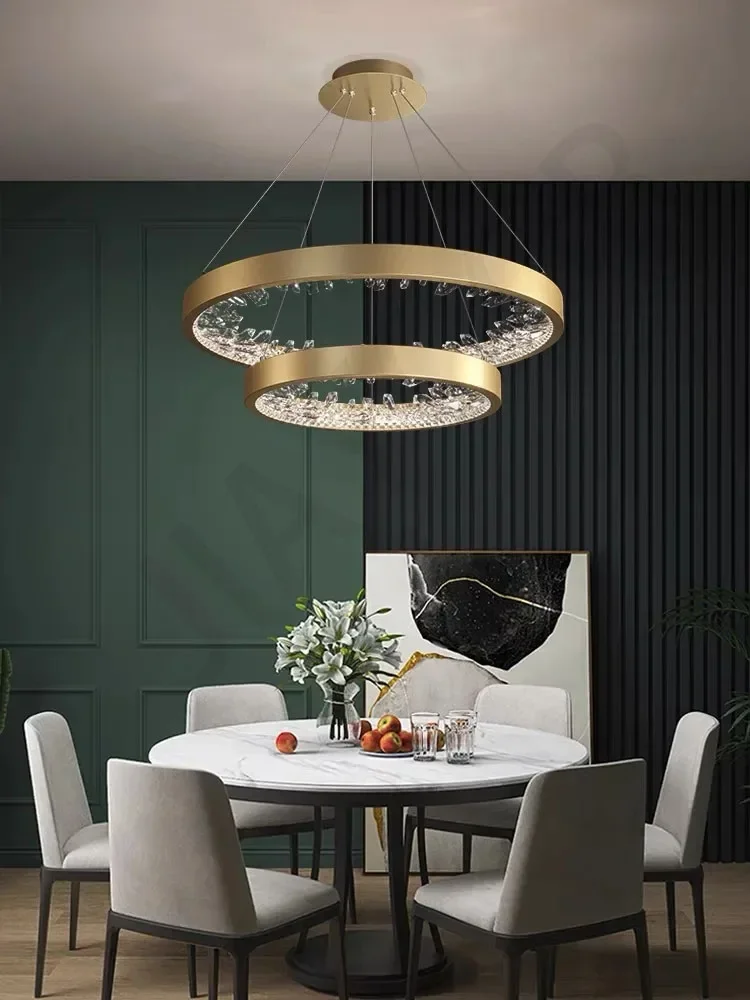 

2025 Ceiling Pendant LED Light Chandelier Living Room Modern Hanging Lamp Indoor Lighting Gold Rings Bedroom Lustre Home Decor I