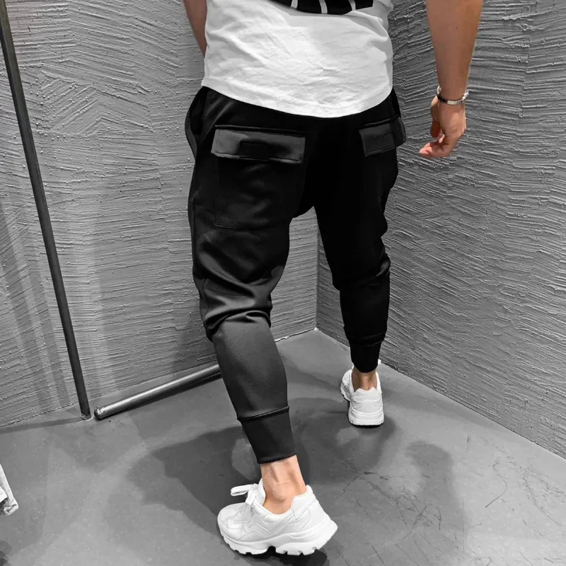 Men Clothing 2023 Men\'s Multi-pocket European and American Jogging Pants Fitness Leisure Slim Elastic Running Sports Pants