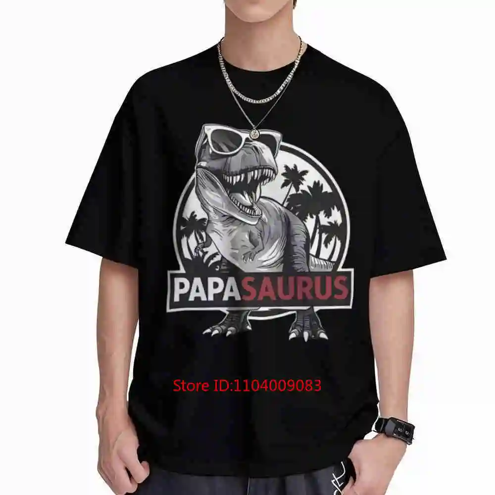 Papa Saurus Dinosaur Palm Tree Short Sleeve Tee 100% Cotton T-Shirt