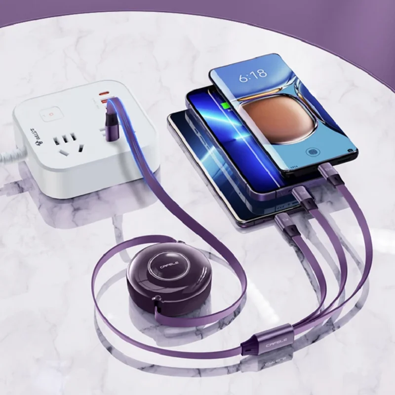 

CAFELE 3 in 1 USB Charge Cable for iPhone 13 12 Micro USB Type C Cable Retractable Charging Cable for iPhone X 8 Samsung