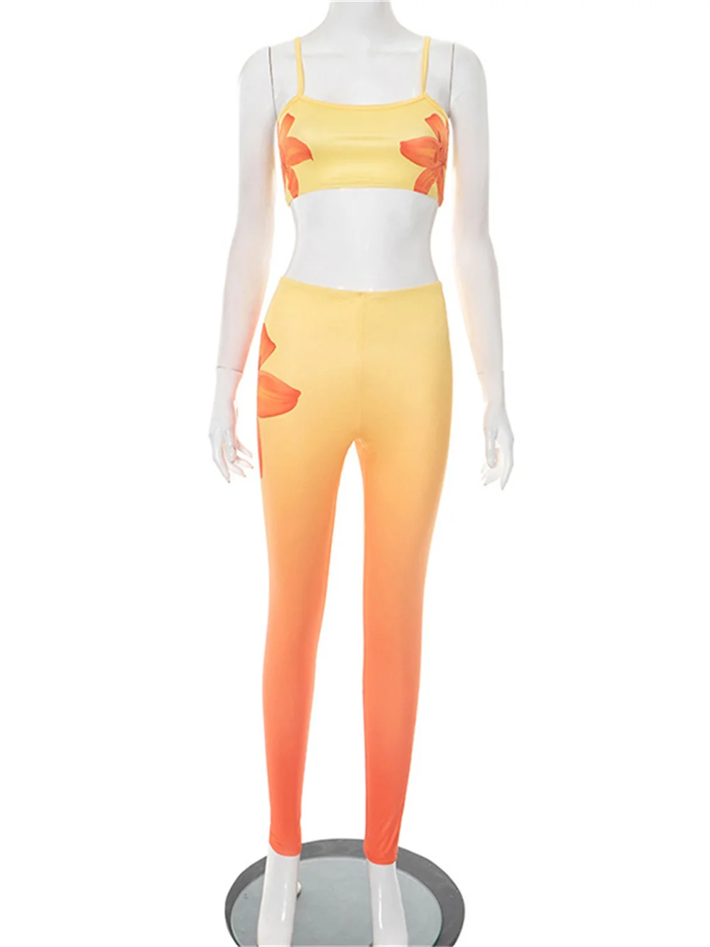 Женский сексуальный спортивный костюм Weird Puss с градиентным принтом, хипстерский летний топ + леггинсы, узкие эластичные одинаковые комплекты для отпуска