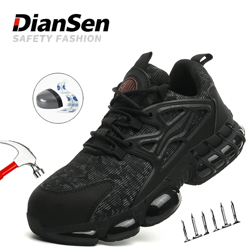 

Black Work Boots Men Anti-puncture Work Sneakers Safety Shoes Steel Toe Cap Anti-smash Boots Indestructible Shoes Protective
