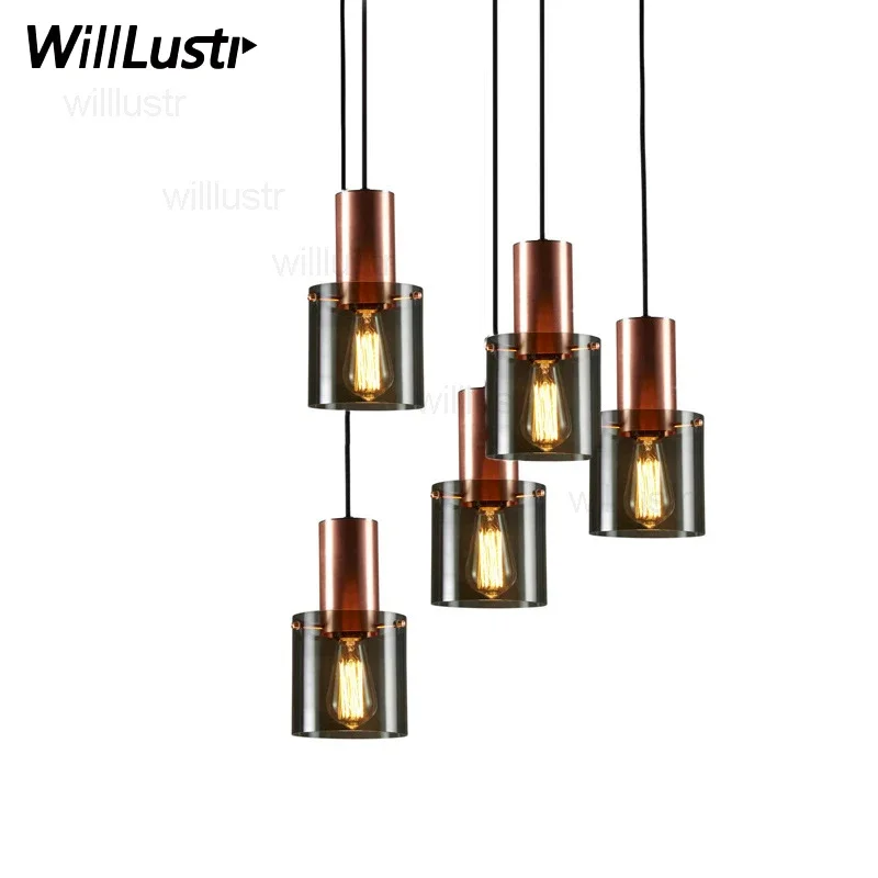 

Stellar Smoke Glass Pendant Lamp Rose Copper Metal Suspension Light Bedroom Hotel Shop Bar Cafe Sofa Hanging Ceiling Chandelier