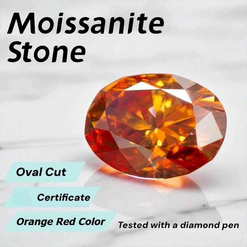 

Moissanite Stone Oval Cut Orange Red Color VVS1 High-quality DIY Charms Jewelry Making Main Materials with Certificate