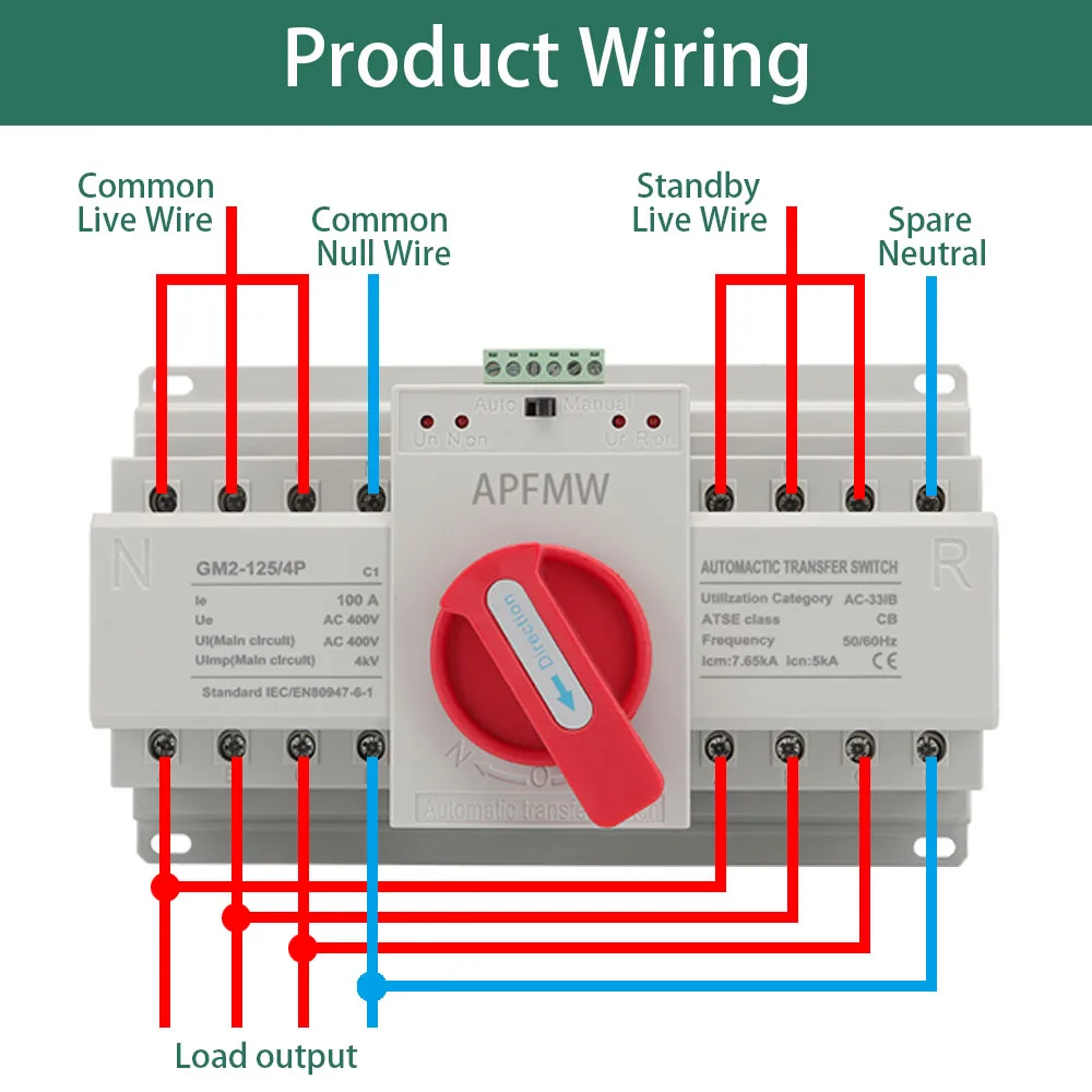 Dual power ATS (CB) 2P/3P/4P 63A Dual Power Automatic Transfer Switch AC230V 50/60Hz MCB Auto/Manual Switching Circuit Breakers