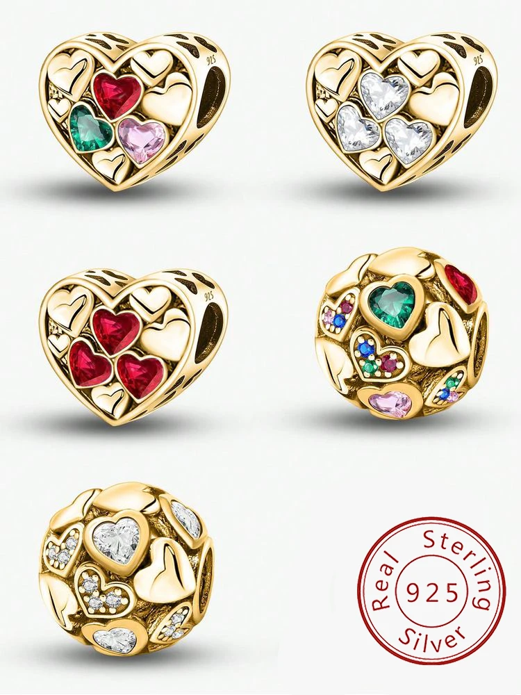 

925 Sterling Silver Personalized Sweet Multicolor Love Heart Series Charm for Women DIY Bracelets High Quality Fine Jewelry