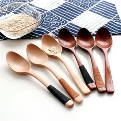 Adult retro wooden spoon to eat noodles soup spoon household wooden rice spoon handmade  Simple and practical