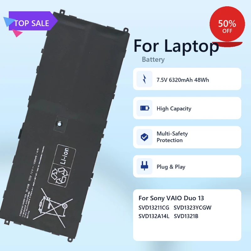 VGP-BPS36 7.5V 6320mAh 48Wh Battery for Sony Vaio Duo 13 Convertible Touch 13.3