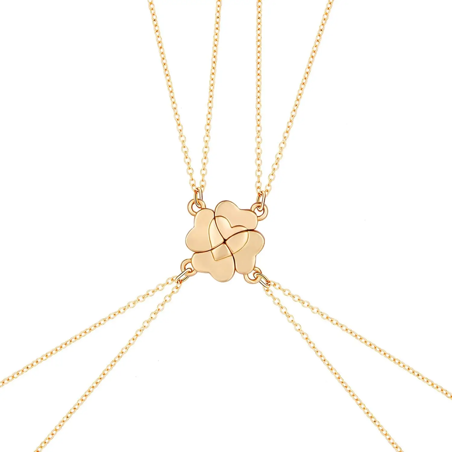 

Four Leaf Clover Necklace Magnetic Friendship Rings for 4 Girls Stainless Steel Best Friends Gifts