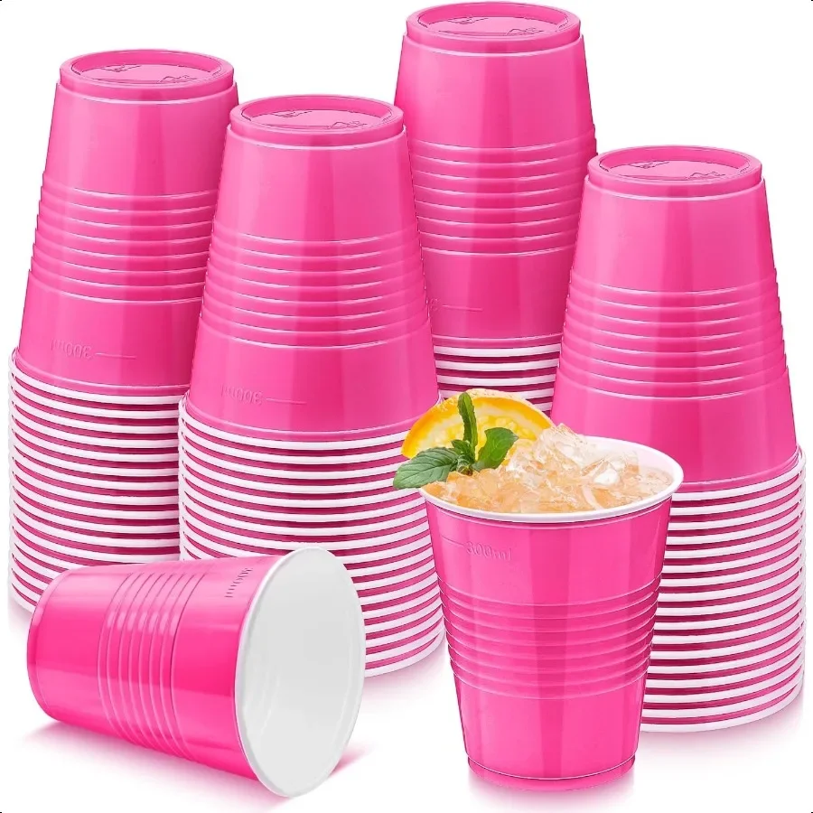 

50 Pack Hot Pink Plastic Cups 12 Ounce Drinking Party Cups Bulk Party Cups for Wedding Birthday Graduation Christmas Parties P