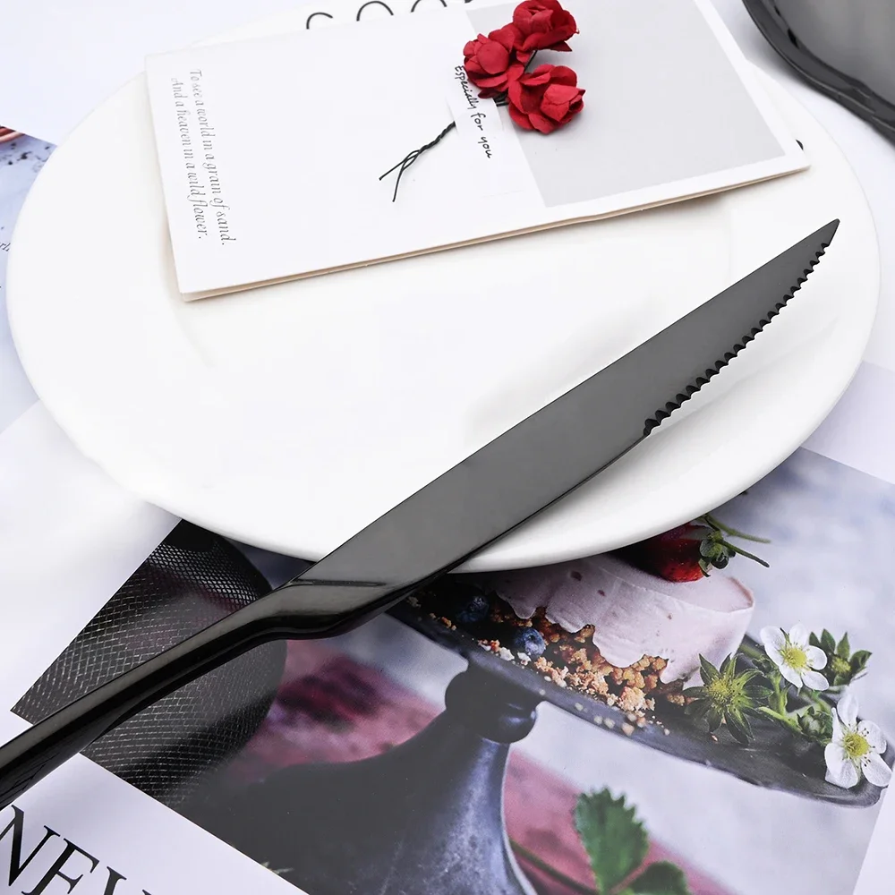 4Pcs Dinner Mirror Knife Set Stainless Steel Cutlery Gold Silverware Kitchen Flatware Western Dinnerware Restaurant Steak Knives