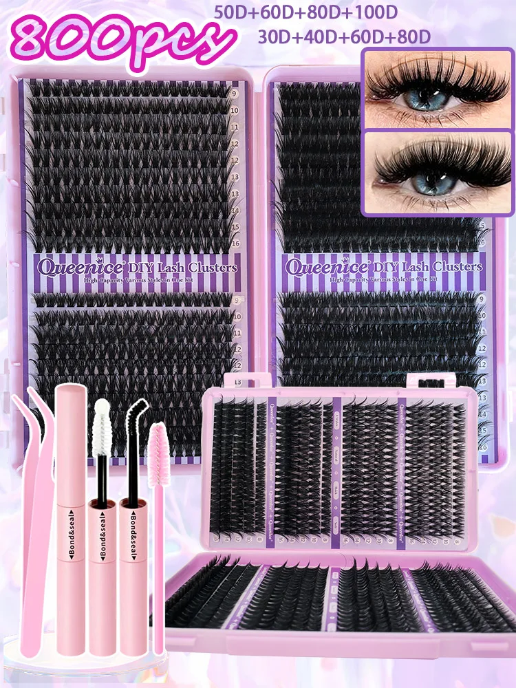 QUEENICE Wimpern-Cluster, DIY-Wimpernverlängerung, gemischte Tablett-Cluster, Wimpern, flauschige Einzelwimpern, Katzenaugen-Wimpernverlängerung – Detail 1