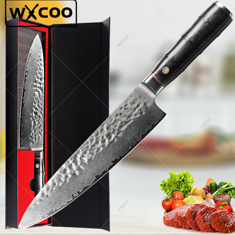 

WXCOO 8" Professional Japanese Chef Knife Damascus Steel VG10 Meat Fish Fruit Knife Butcher Cleaver Kitchen Knife with Gift Box